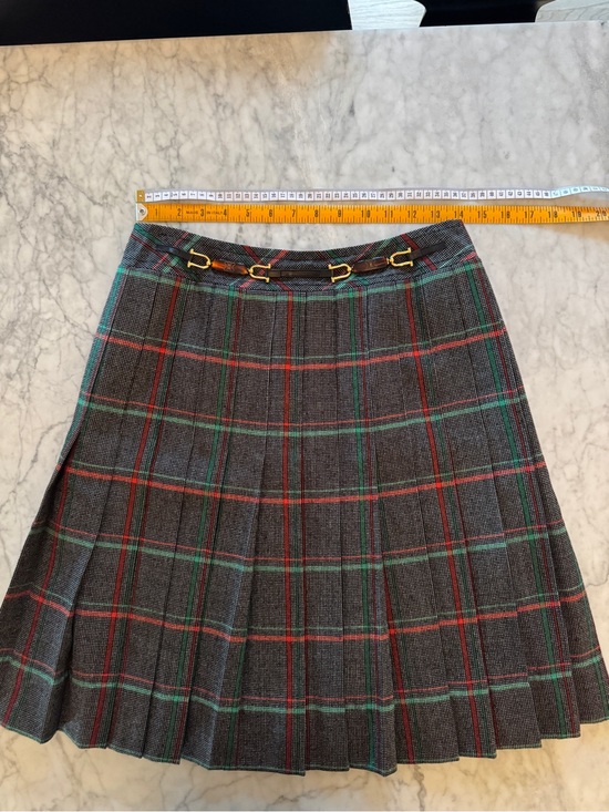 Celine Dresses & Skirts - Celine Paris Vintage Wool Plaid Pleated Skirt w/ Tortoise Gold Hardware Size 42
